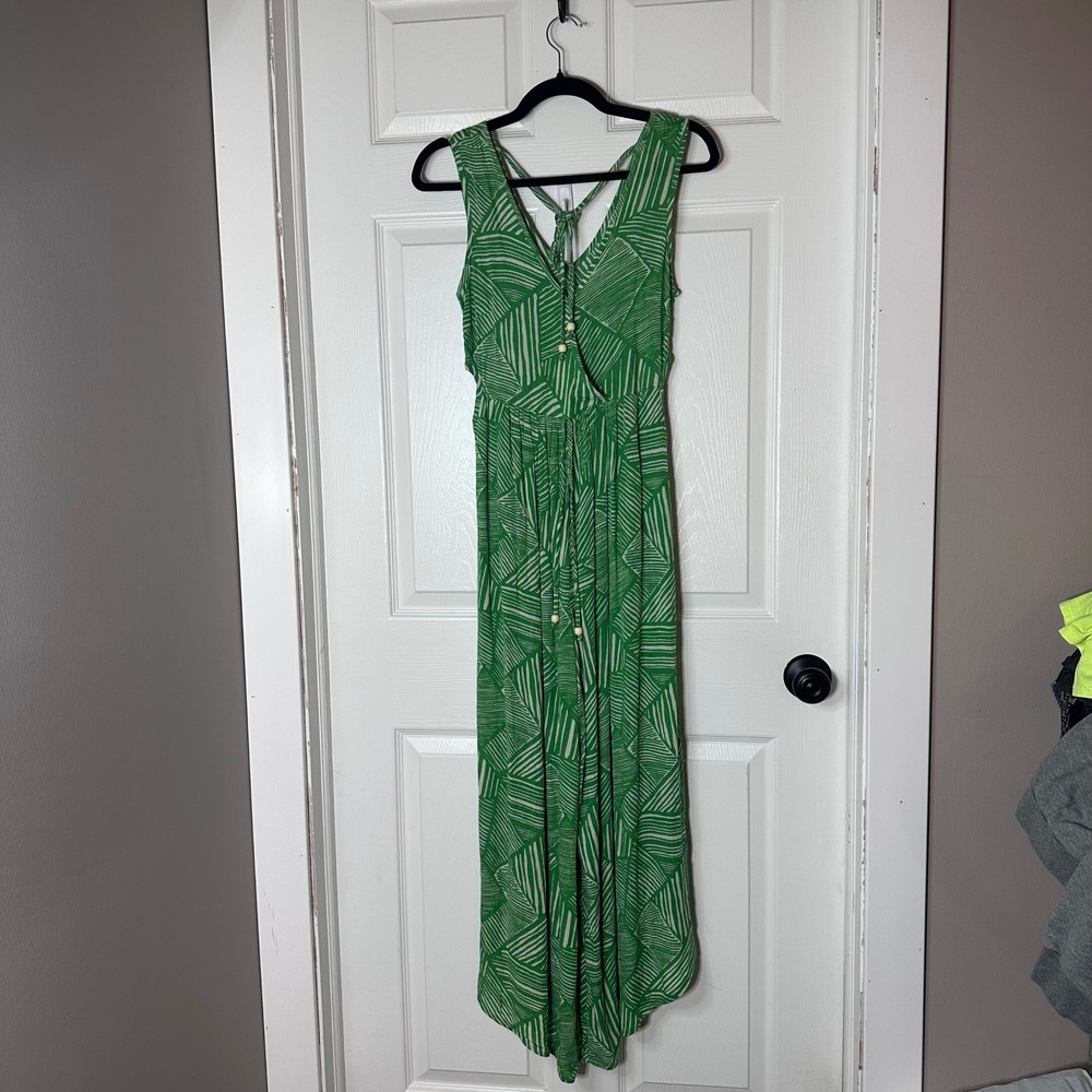 Band of the Free Green Geometric Print Wide Leg Jumpsuit Side Cutouts Womens S